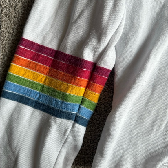 Aviator Nation Rainbow Sleeve Crop Hoodie Pullover - WHITE Size Women’s Large - Picture 3 of 4